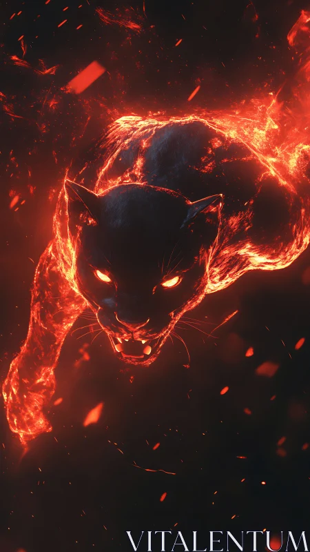 Luminous panther form rendered in molten ember contours.