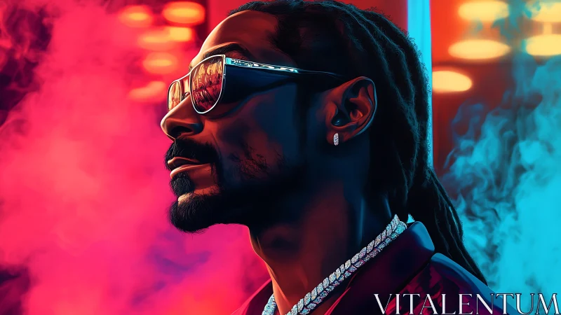 Cool neon-lit portrait of confident man in reflective shades.