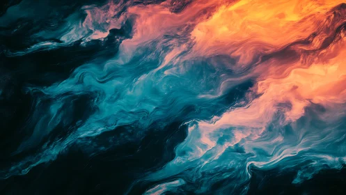Liquid Fire Meets Cool Water: Abstract Waves Collide.