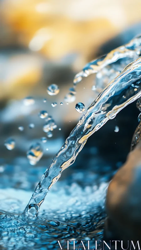 Dancing water stream sparkles in crisp golden light.