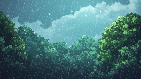 Rain Forest Landscape Under Storm Sky