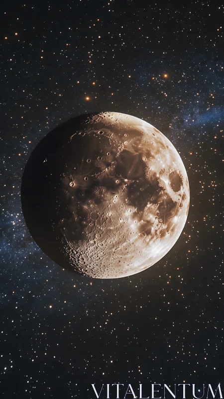 Gentle moonrise resting amid a glittering starry sky.