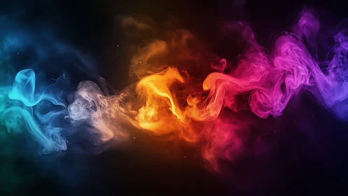 Colorful swirling smoke waves glowing against a dark sky.