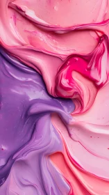 Viscous pink and purple paint forms layered flowing surface