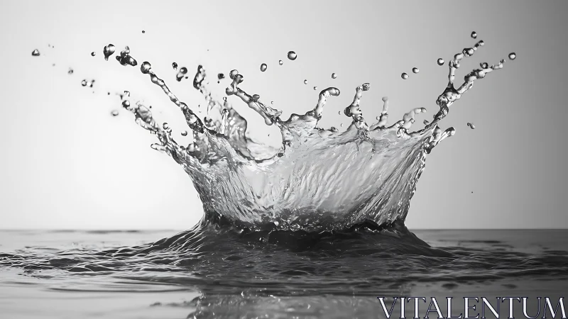 High-speed monochrome macro of dynamic water splash crown.