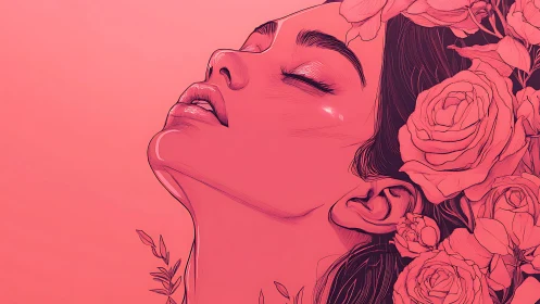 Serene floral portrait bathes in radiant monochrome glow