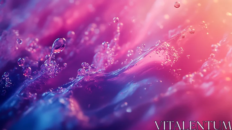 Colored liquid splash with macro droplets in motion.