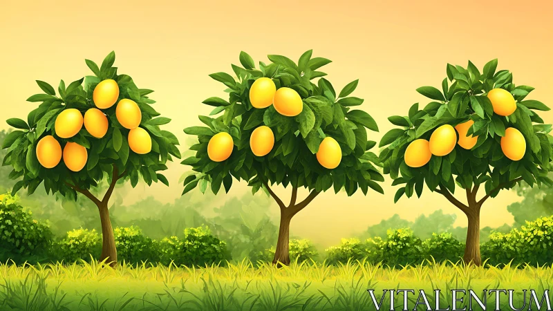 Sunlit mango trio quietly rehearses a golden summer chorus