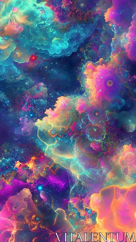 Multicolor fractal nebula field with luminous gaseous structures