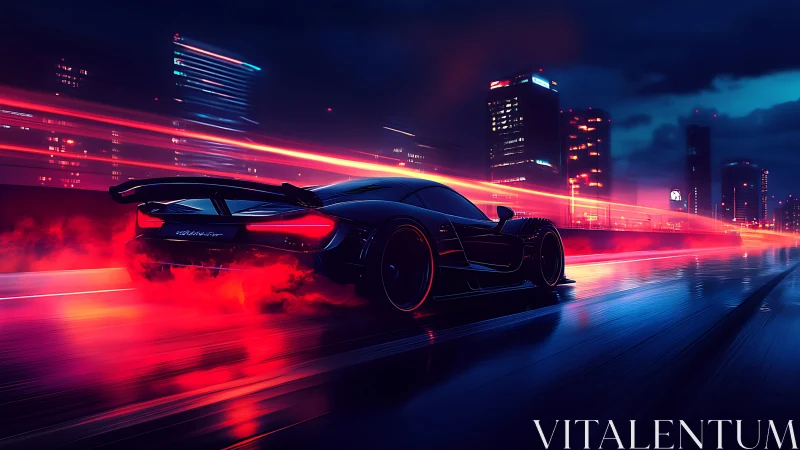 Futuristic hypercar accelerates through neon-soaked cybercity