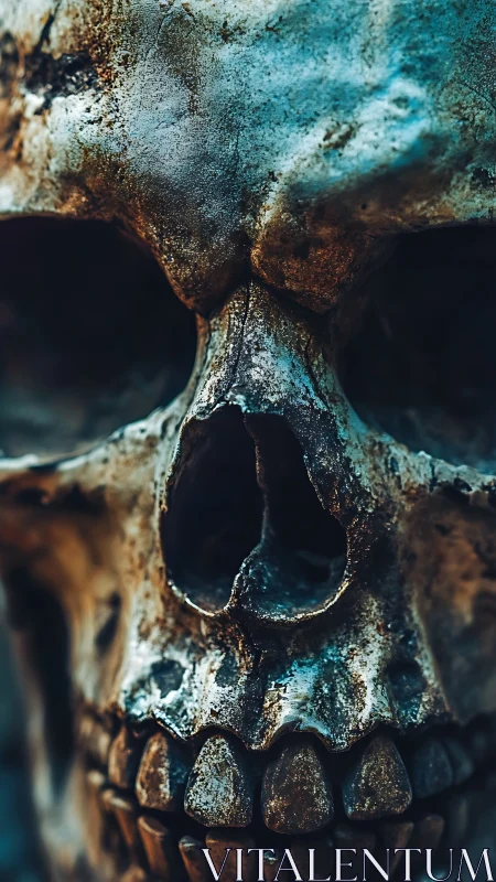 Weathered human skull close-up shows erosion and decay