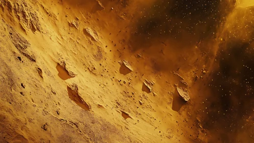 Golden dust rivers hurl rocky islands through silent space