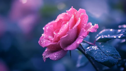 Magenta Bloom Jeweled in Rain: Garden's Glittering Heart.