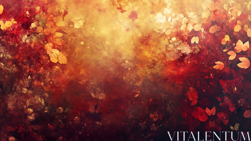 Autumn leaves swirl through glowing amber light field.