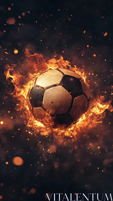 Blazing match ball erupts from darkness in molten orange fire.