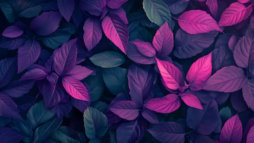 Purple and teal foliage pattern in soft digital lighting.