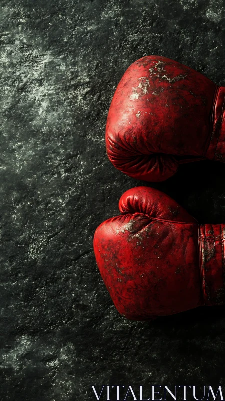 Red Boxing Gloves on Textured Surface.