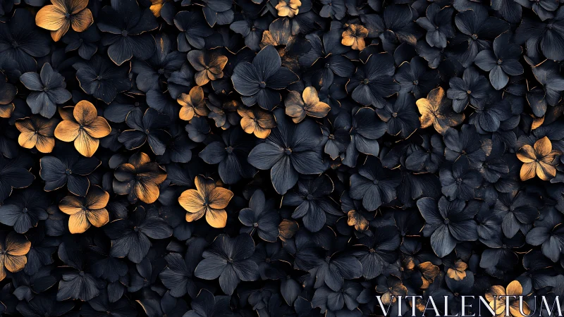 Dried Botanical Specimens: Golden-Toned Pressed Flowers Against Deep Navy Background