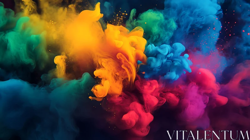 Vibrant color clouds swirl in dense abstract motion