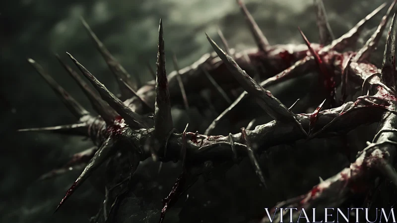 Gritty crown of thorns glowing in shadowy, moody light.