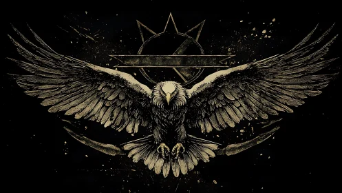 Soaring imperial eagle under distressed occult sigil.