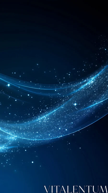 Gliding starlit stream curves gently across a deep blue sky