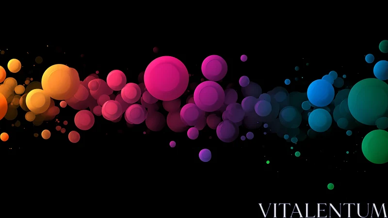 Vibrant 3D color spheres form horizontal abstract spectrum