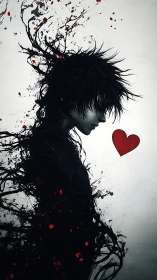 Inkshadow lover tangled in thorns of a bleeding heart.
