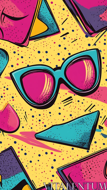 Pop art sunglasses pattern with geometric retro vector styling.