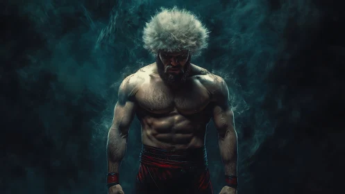 Muscular male subject stands under directional low-key lighting