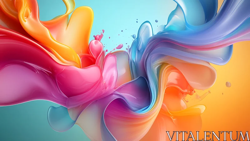 Digital painting of fluid chromatic ribbons in dynamic motion.