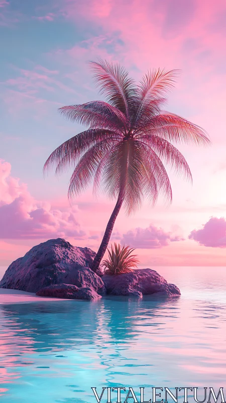 Solitary Palm Silhouette Against Twilight Dreams