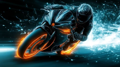 Cyberpunk neon superbike sprint in dynamic motion graphics.