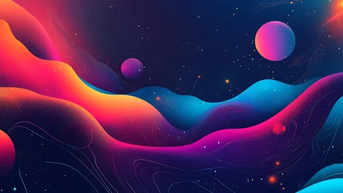 Nebula tides roll beneath twin neon planets at dusk.