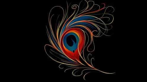 Abstract peacock feather rendered in fluid vector curves