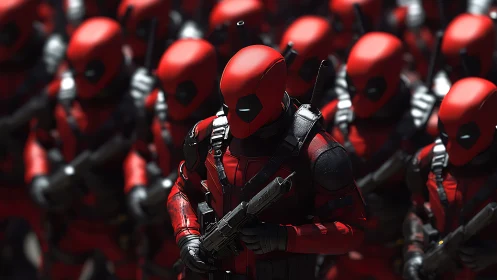 Red armored clone squad in synchronized tactical formation.