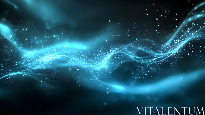 Luminous Blue Energy Wave in Abstract Digital Art Style.