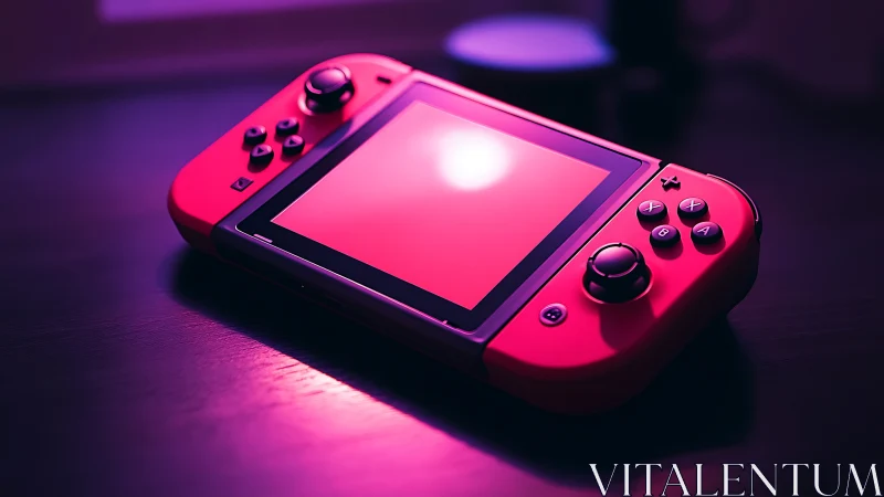 Neon Gaming Console Glows in Purple Dreamscape.