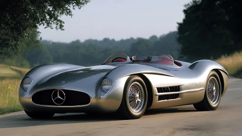 Streamlined silver roadster showcases aerodynamic retro futurism