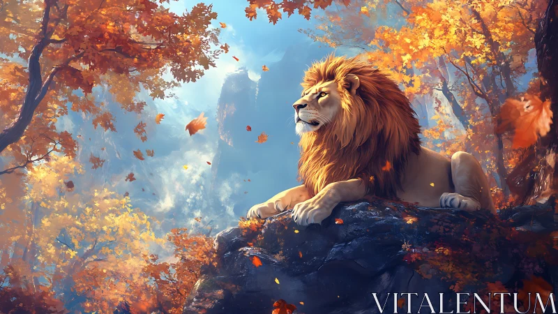 Autumn crown for a mountain lion king in drifting leaves.