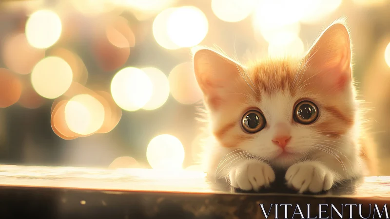 Luminous Ginger Kitten with Bokeh Backdrop: Digital Portrait Study.