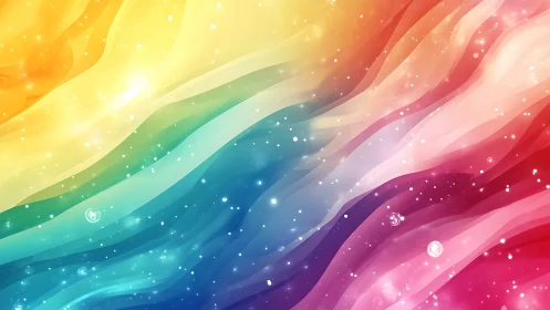 Multicolored abstract waves with scattered light particles.