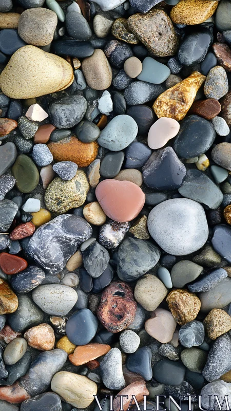 Wet multicolored river pebbles forming natural mosaic.