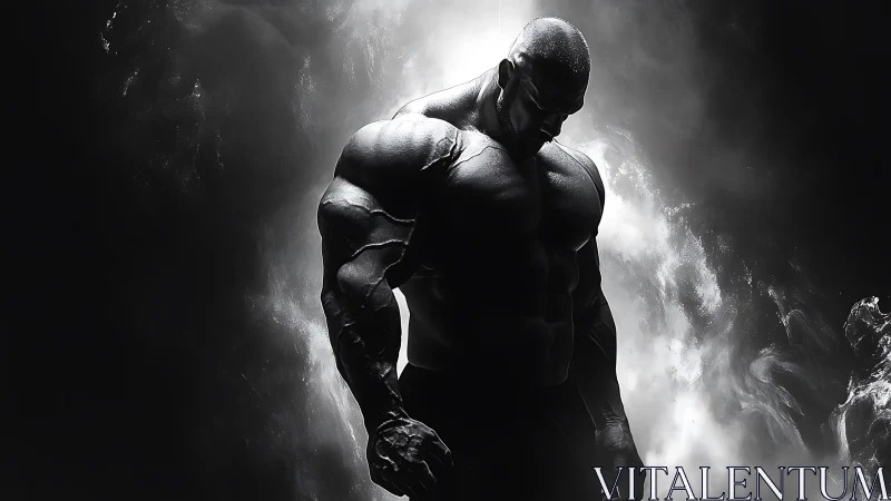 Monochrome digital titan isolated against atmospheric backlight