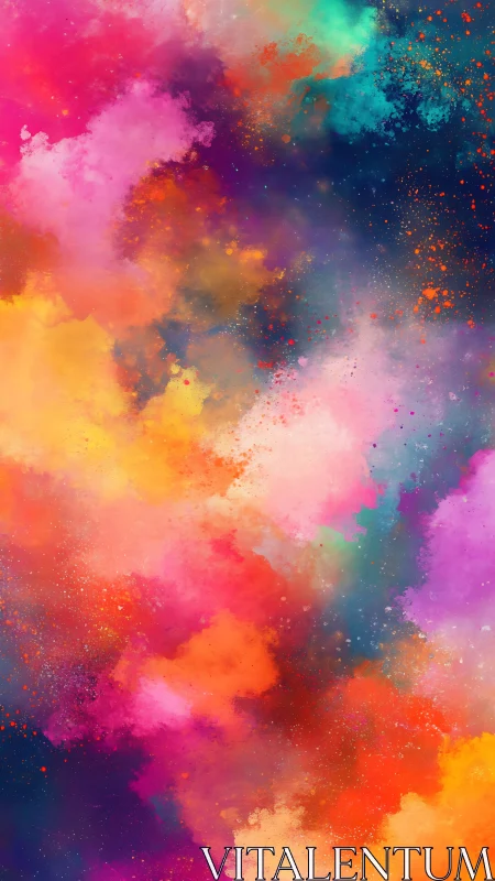 Colorful clouds of paint drift across a dreamy cosmic sky