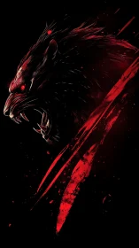 Savage red-eyed beast roars from darkness in slashed bloodlight