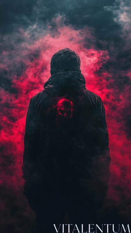 Shadowed loner crowned in crimson smoke and quiet menace.