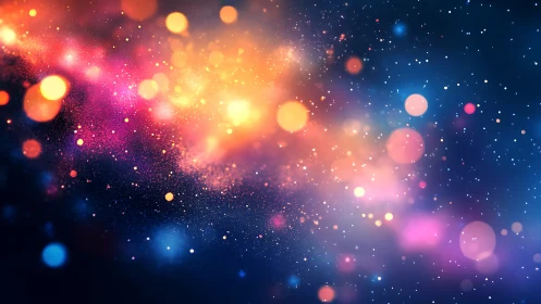 Cosmic bokeh nebula with glowing multicolor light field.