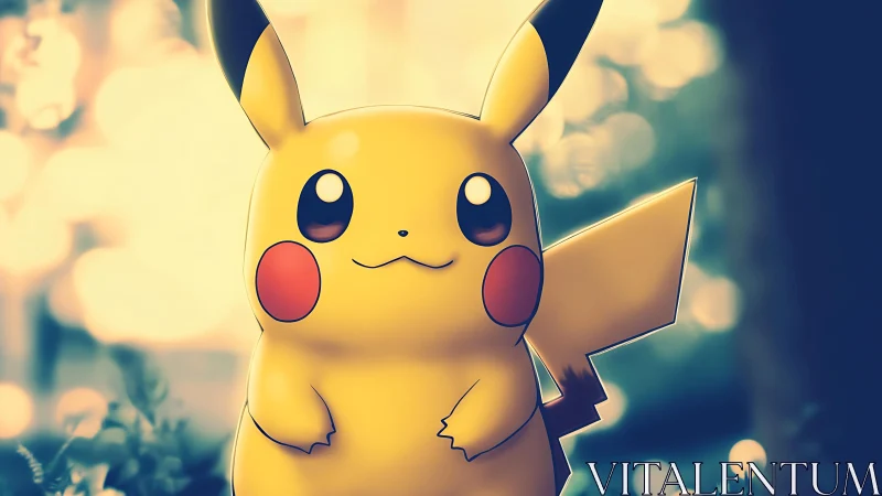 Pikachu character in soft glowing digital artwork.