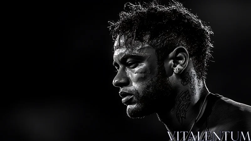 High-contrast monochrome portrait of perspiring athlete profile.